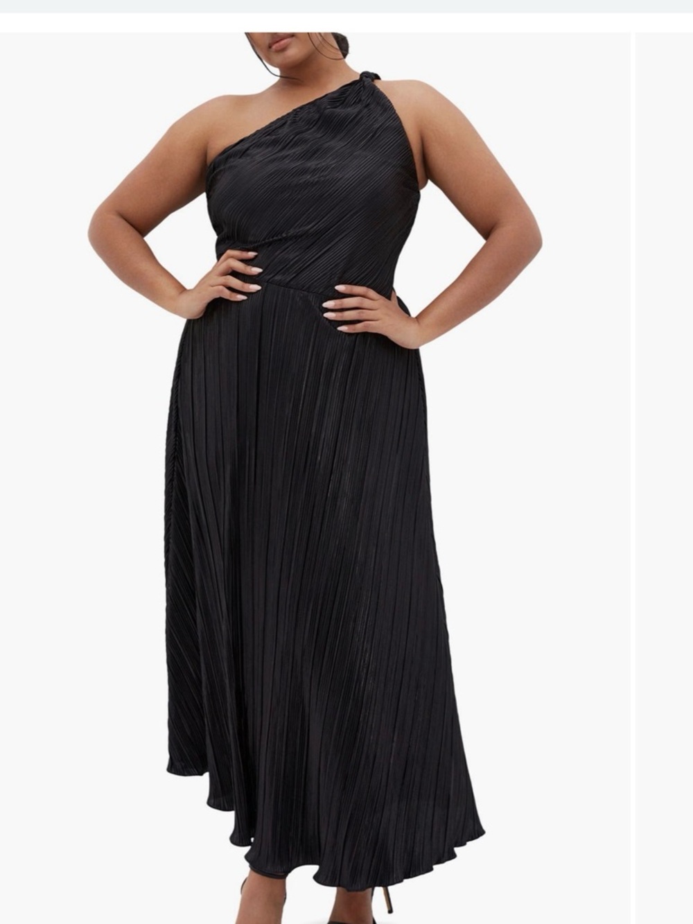 City Chic One-Shoulder Black Pleated Maxi Dress